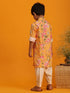 Boy's Yellow Floral Printed Kurta With Cream Solid Patiala Set